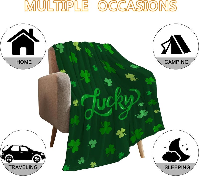 YeeJu St Patricks Day Large Throw Blanket Green Lucky Shamrocks Throw Blanket for Couch Sofa Bed Soft Cozy Lightweight Fuzzy Plush Fleece Blankets Saint Patricks Day Irish Blanket 50x70 - Image 4